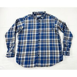 Columbia Vapor Ridge III Men's L Plaid Long Sleeve Button Down Shirt Blue Hiking